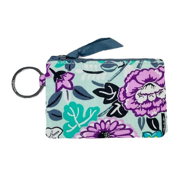 Vera Bradley Penelope’s Garden Zip ID Case and Lanyard Purple Blue Green - Picture 2 of 6